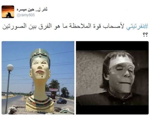 Uživatelé internetu připodobňují novou bustu královny Nefertiti k Frankensteinovi.