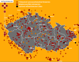 Pivní mapa serveru Pivídky.cz.