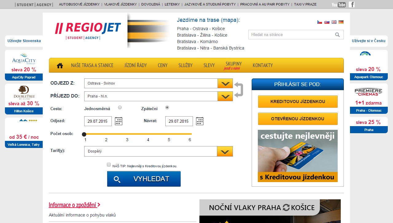 Web společnosti RegioJet.