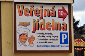 Tabule lákající do jídelny ZRTAS.