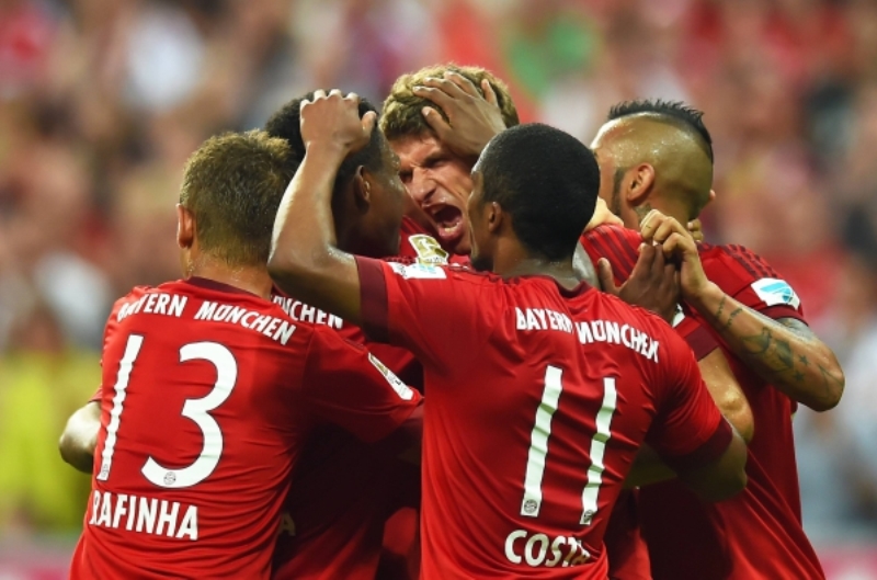 Radost fotbalistů Bayernu Mnichov.