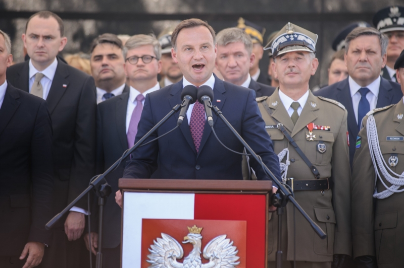 Andrzej Duda na sobotní vojenské přehlídce.
