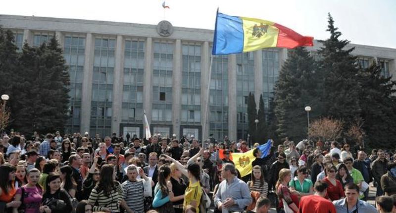 Demonstrace v centru Kišiněva. Demonstrace v centru Kišiněva.