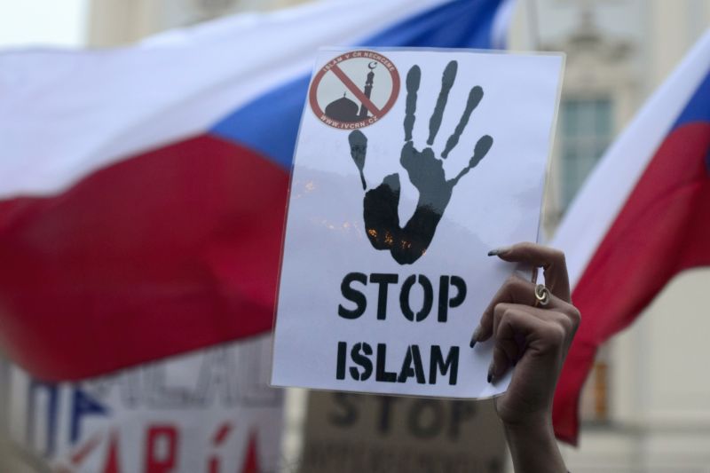 Snímek z demonstrace proti islámu v Česku, která proběhla 16. ledna v Praze.