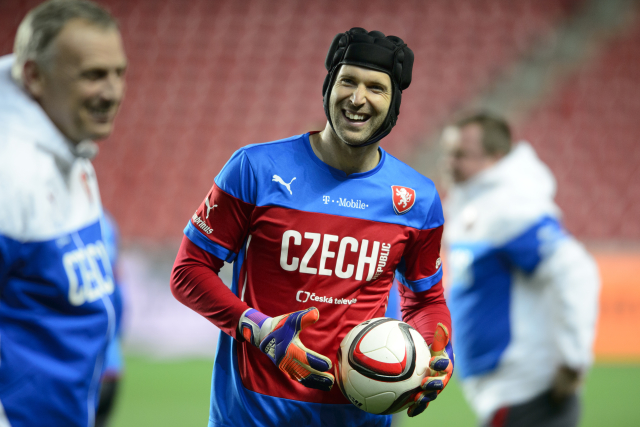 Petr Čech na tréninku české reprezentace.