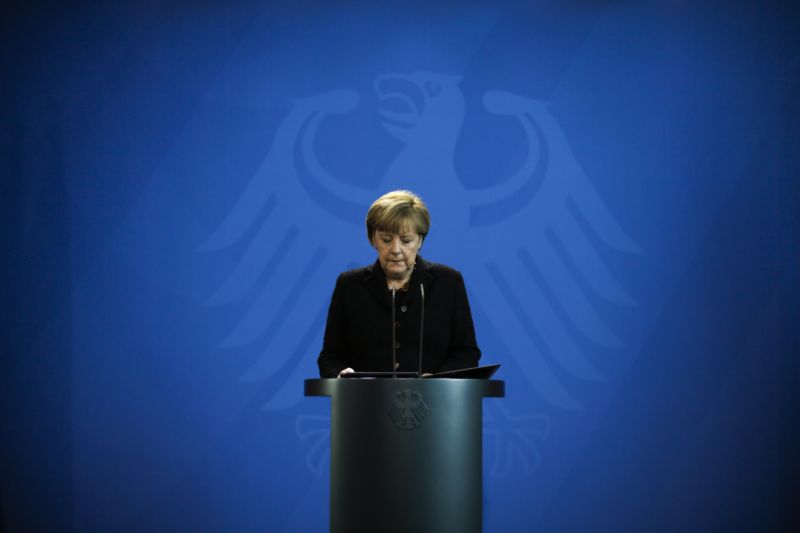 Angela Merkelová na úterní konferenci.