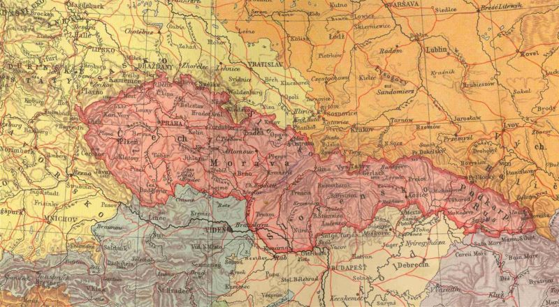 Československo v předválečných hranicích, sovětská anexe Podkarpatské Rusi znemožnila návrat oblasti pod správu Prahy.