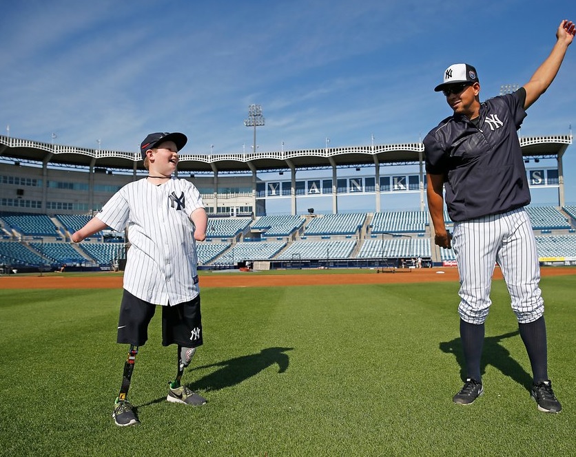 Desetiletý Landis Sims a hvězda Yankees Alex Rodriguez.