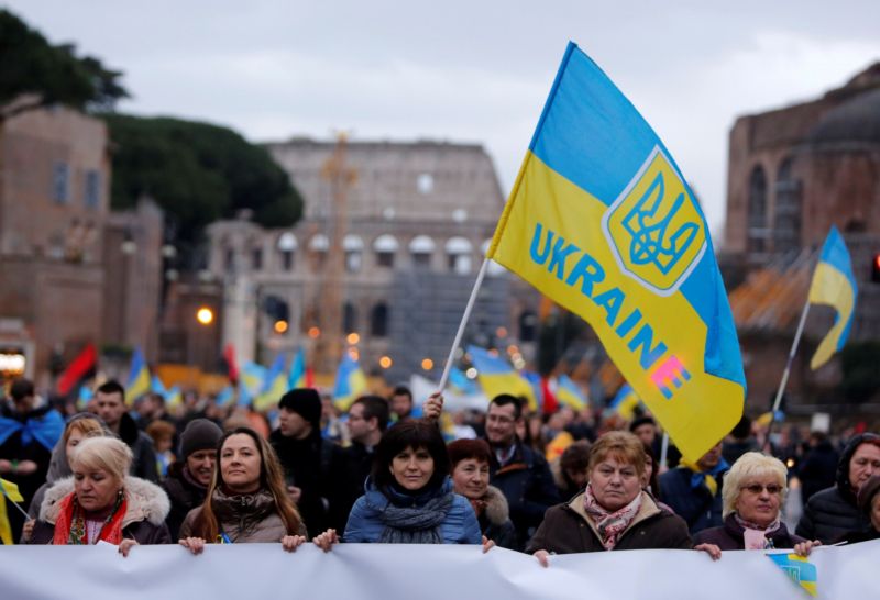 Protesty proti anexi Krymu v Itálii.
