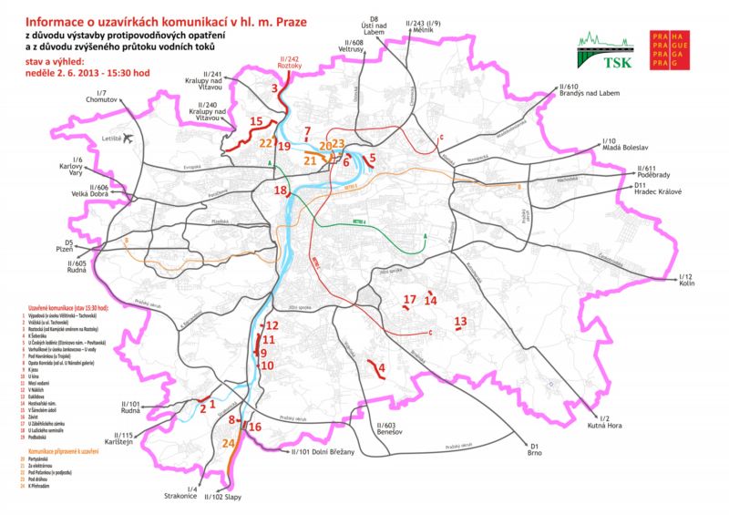 Povodňová mapa Prahy.
