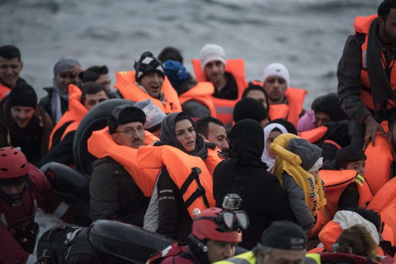 Uprchlíci na řeckém ostrově Lesbos.