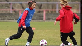 Momentka z tréninku žen Slavie.
