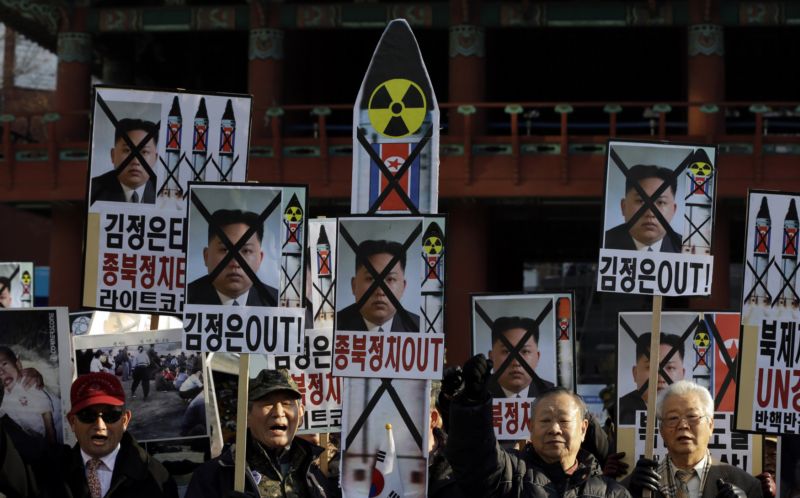 Protesty proti KLDR v Jižní Koreji.