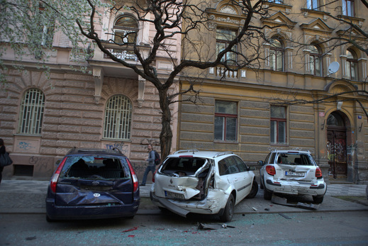 Škoda způsobená na Vinohradech.