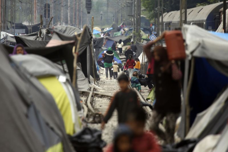 Uprchlický tábor Idomeni.