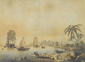 HMS Resolution a HMS Discovery u tahitských břehů.