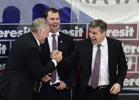 Radost na české střídačce po vítězství nad Švédskem.