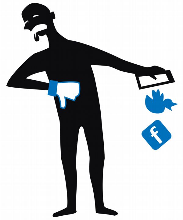 Ikony Twitteru a Facebooku, sociálních sítí a virtuálních komunit.