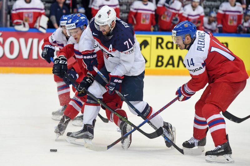 Kapitán české reprezentace Tomáš Plekanec ve čtvrtfinále proti USA