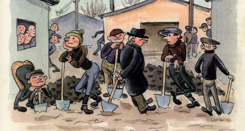Obrázek Ondřeje Sekory z pracovního tábora. Repro Deníky Ondřeje Sekory 1944-1945.