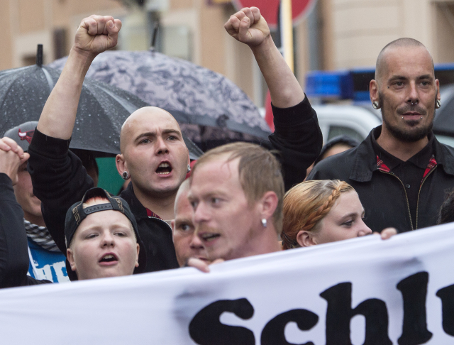 Demonstrace německých pravicových radikálů.