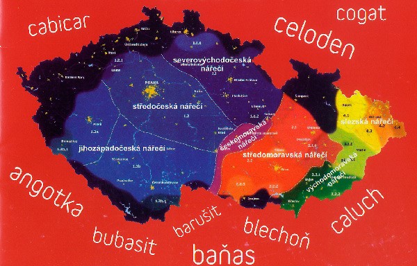 Mapka z obálky propagační brožury Slovník nářečí českého jazyka.