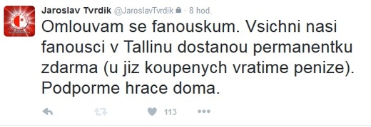 Vzkaz Jaroslava Tvrdíka na Twitteru.