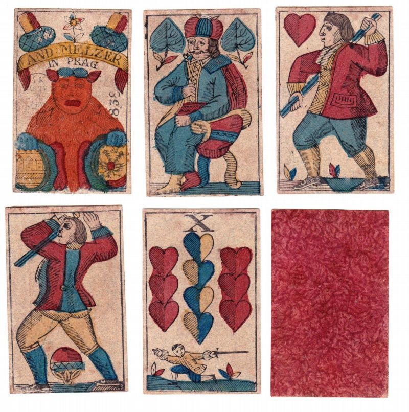Karty  pražského „kartáře“ Melzera s tzv pražským vzorem z roku 1834.
