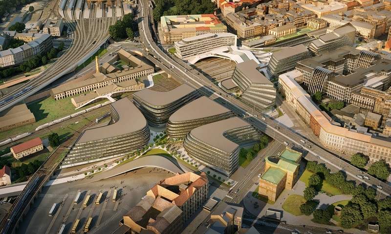 Vizualizace projektu obchodního a kancelářského centra společnosti Penta.