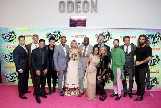 Herci obsazení v hlavních rolích Sebevražedného oddílu na premiéře, jež se konala 3. srpna