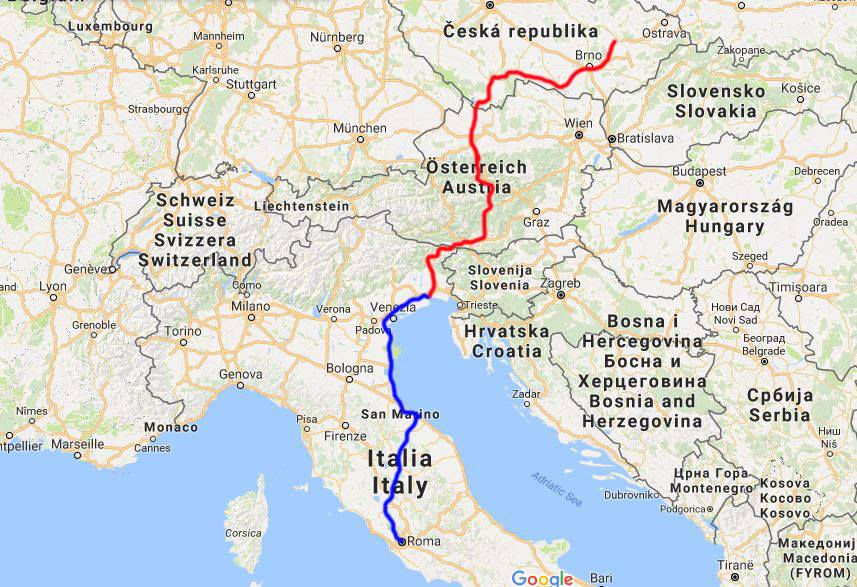 Mapa cesty věřících cyklistů. 