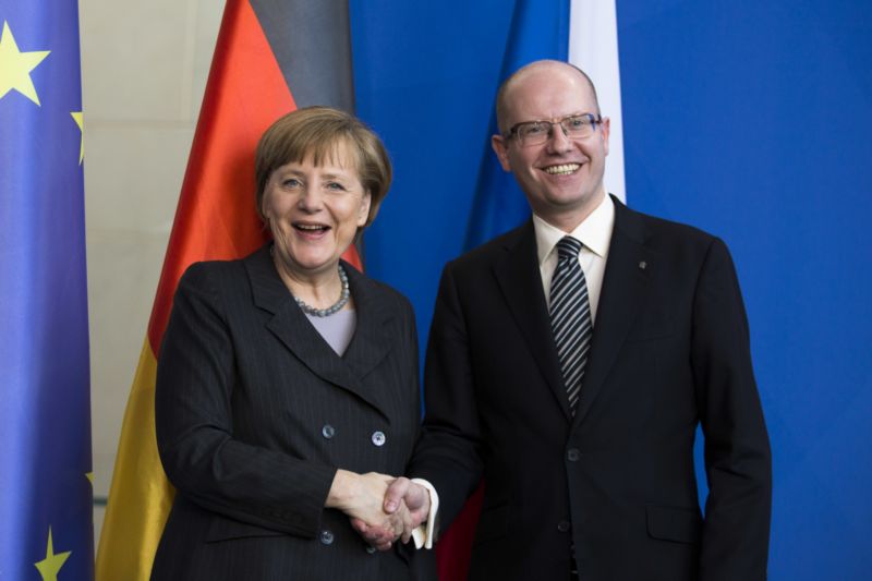 Angela Merkelová a Bohuslav Sobotka.