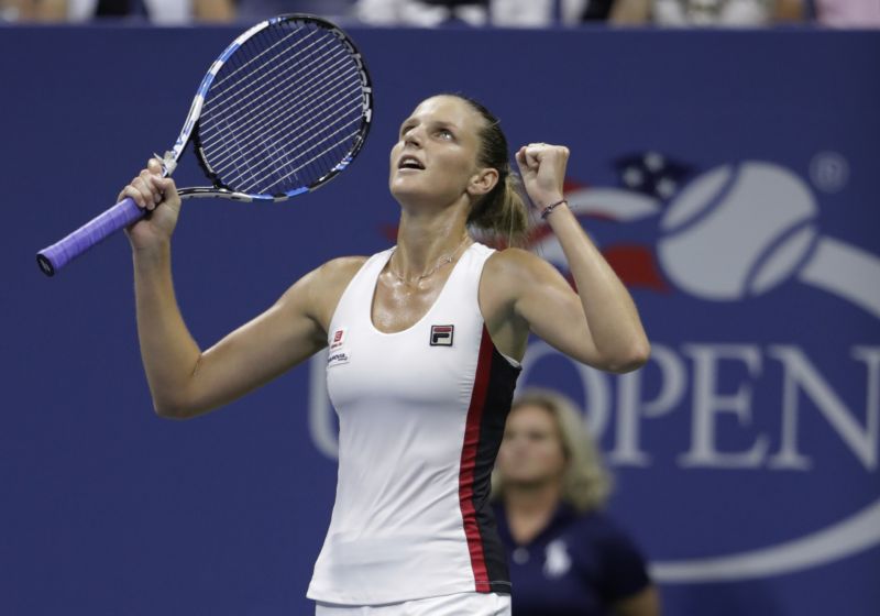 Karolína Plíšková oslavuje výhru v semifinále US Open.