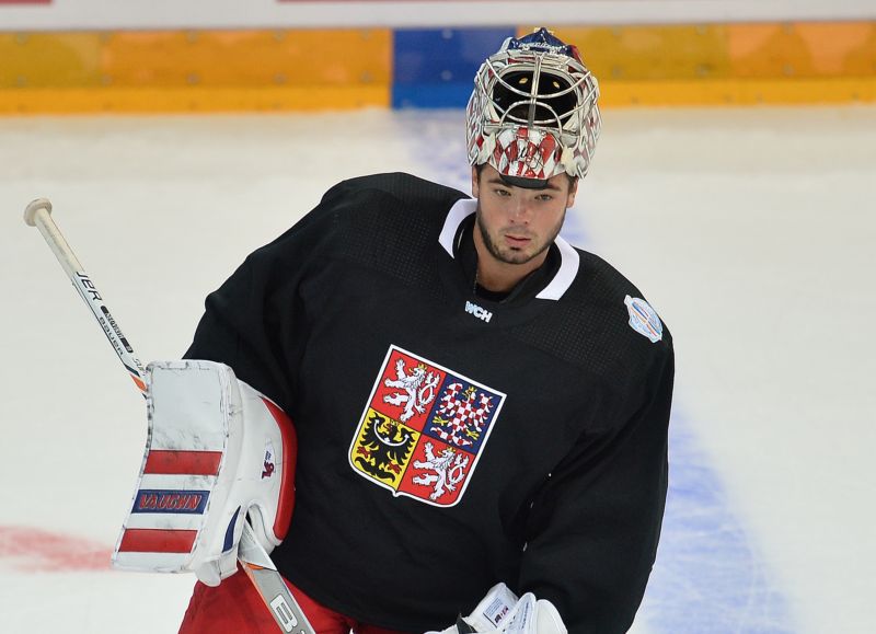 Reprezentační gólman Michal Neuvirth na tréninku.