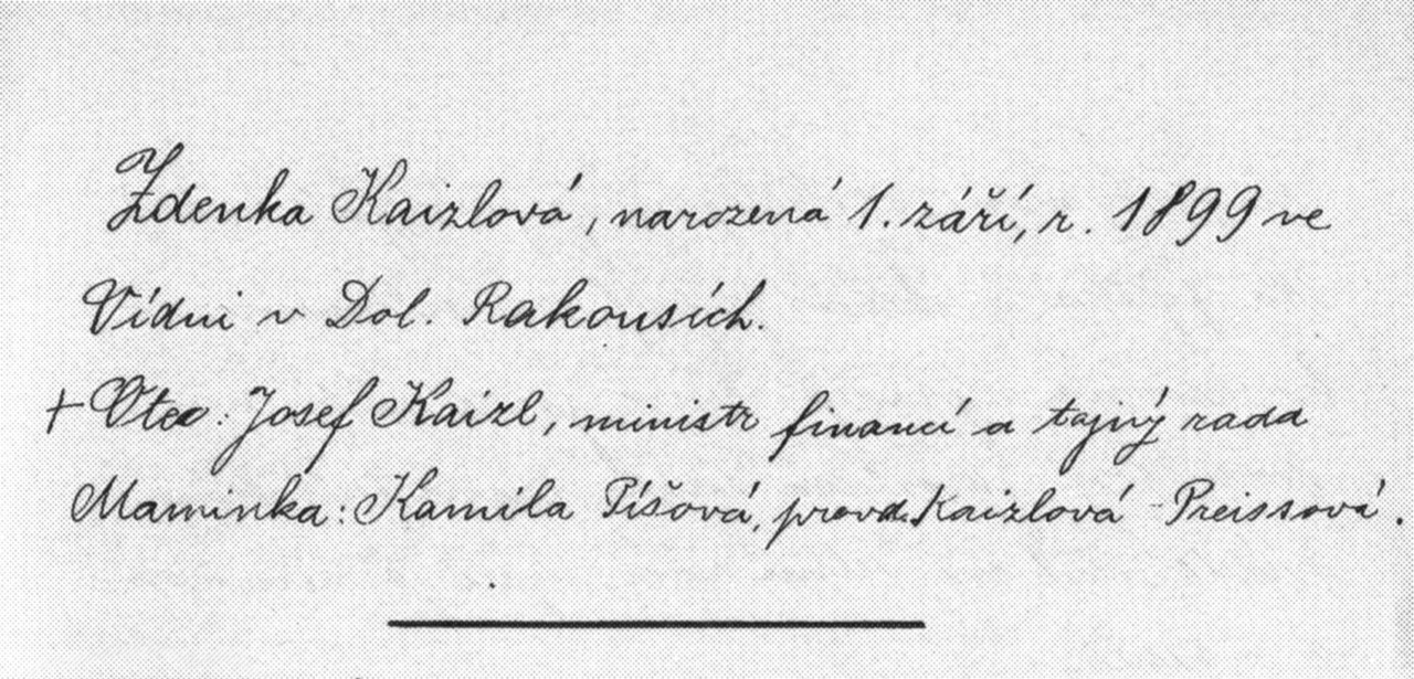 Rukopis Zdenky Kaizlové.