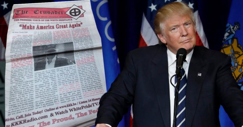 Donald Trump se ocitl na obálce časopisu Křižák, který vydává Ku-klux-klan.