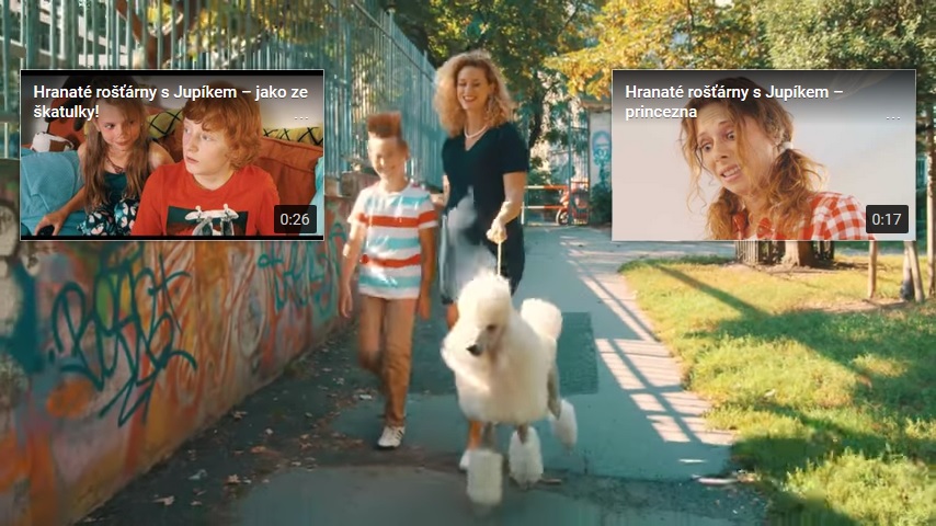 Video Hranaté rošťárny s Jupíkem – Pudl, závěrečné obrazovky odkazují na další videa z kampaně.