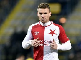 Bosenský kanonýr v dresu Slavie Muris Mešanovič.