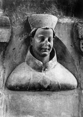 Poprsí Arnošta z Pardubic (1297 - 1364), prvního pražského arcbiskupa, z triforia u sv.Víta v Praze.