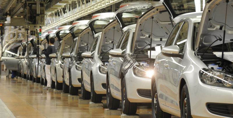 Výrobní linka Volkswagenu.