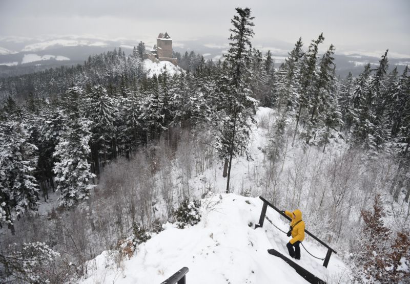 Národní park Šumava. V pozadí je vidět hrad Kašperk.