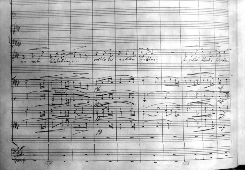 Detail rukopisné partitury opery Rusalka od Antonína Dvořáka.