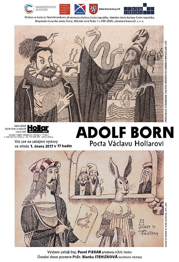 Výstava z díla malíře, kreslíře, grafika, ilustrátora, animátora a kostýmního výtvarníka Adolfa Borna začala v galerii Hollar na Smetanově nábřeží.