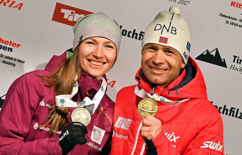 Darja Domračevová a Ole Einar Bjørndalen.