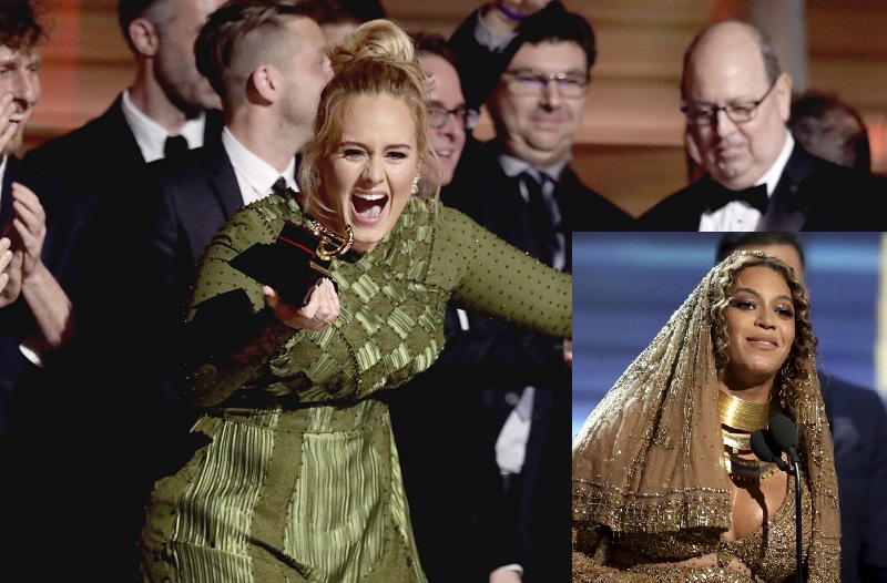 Zpěvačky Adele (vlevo) a Beyoncé (ve výřezu). 