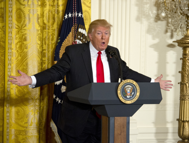 Prezident Donald Trump na tiskovce.