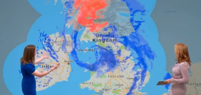 Mapa ilustrující pohyb bouře Doris.
