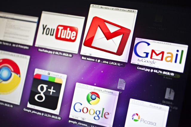 Ikony YouTube, Gmail, Google Plus, Google Chrome a Picasa.