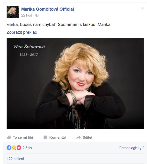 Gombitová vzpomíná na Špinarovou.