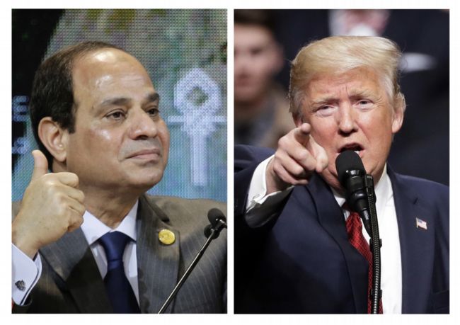 Zleva Abdal Fattáh Sísí a Donald Trump.